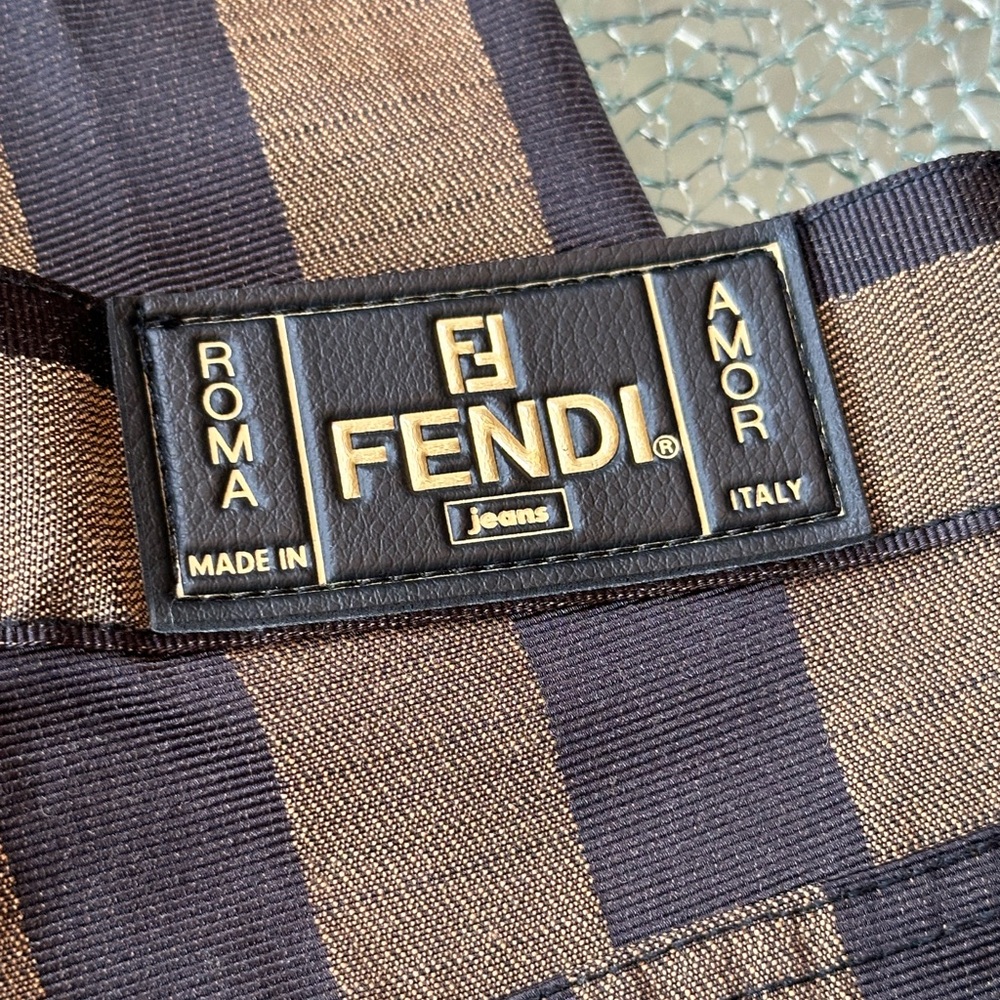 FENDI BROWN ON BROWN STILT LEG STRIPED DENIM PANT SEXY ROMA AMOR EUC - Picture 2 of 14